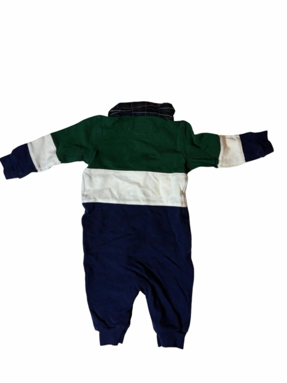 Ralph Lauren Baby Boys Rugby Coverall 3M Green Navy Plaid Collar
